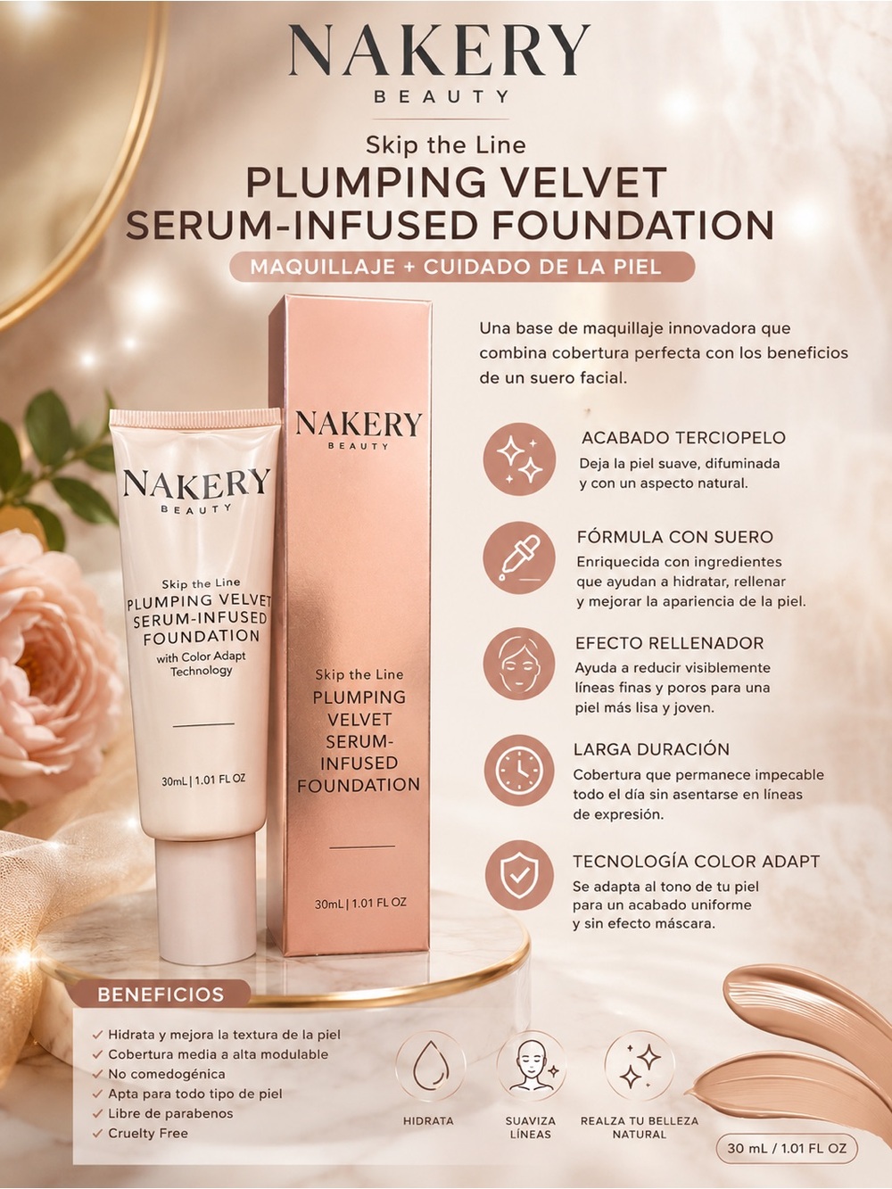 Nakery Plumping Velvet Serum-Infused Foundation — Soft Pink